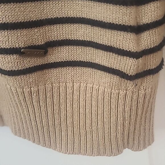 Volcom Tan and Black Striped Cardigan Cotton Blend Light Weight Size S - Picture 4 of 11